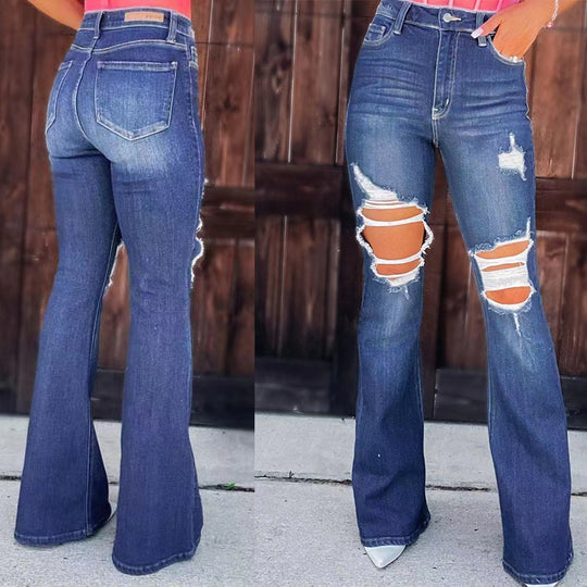 Damen Flared Jeans mit modischen Destroyed-Effekten und hohem Bund EB