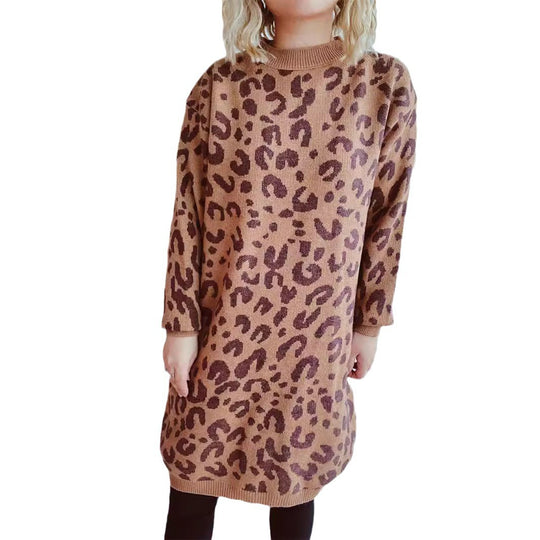 Damen Grobstrickkleid im modernen Leopardenmuster EB