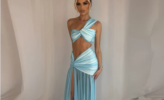 Damen Exquisites Wickelkleid mit asymmetrischem Schnitt und tiefem Schlitz EB
