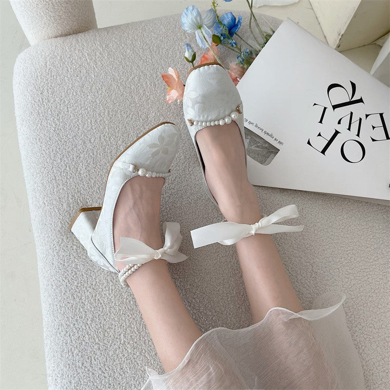 Damen elegante und bequeme Pumps mit Perlenschnürung EB