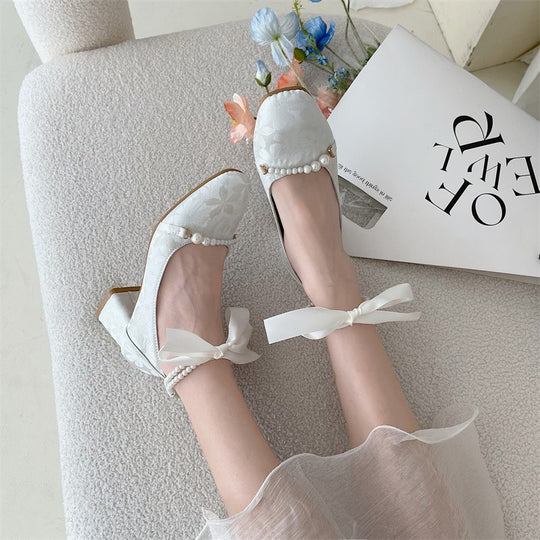 Damen elegante und bequeme Pumps mit Perlenschnürung EB