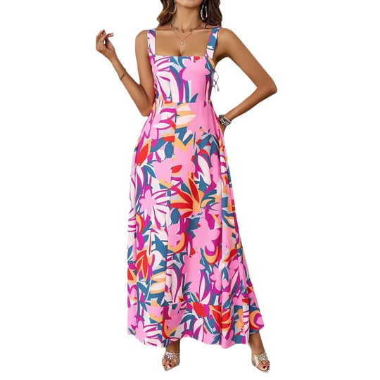 Damen Maxikleid mit floralem Schnitt und modernem Quadrat-Ausschnitt EB