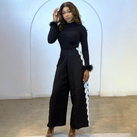 Damen Elegantes Set mit figurbetonendem Oberteil und weitem Hosenstil EB