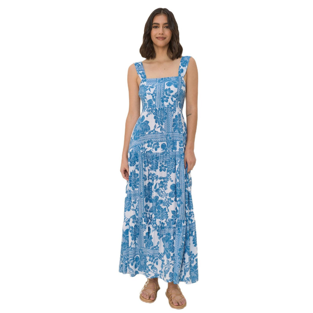 Damen Maxi-Kleid mit voluminösem Saum und angesagtem Blumenprint EB
