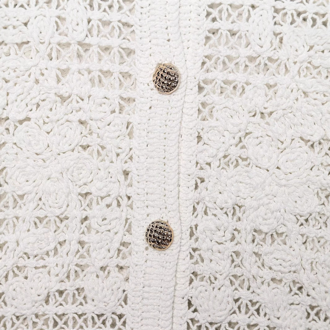 Damen Strickjacke mit feiner Häkelstruktur und praktischen Taschen EB