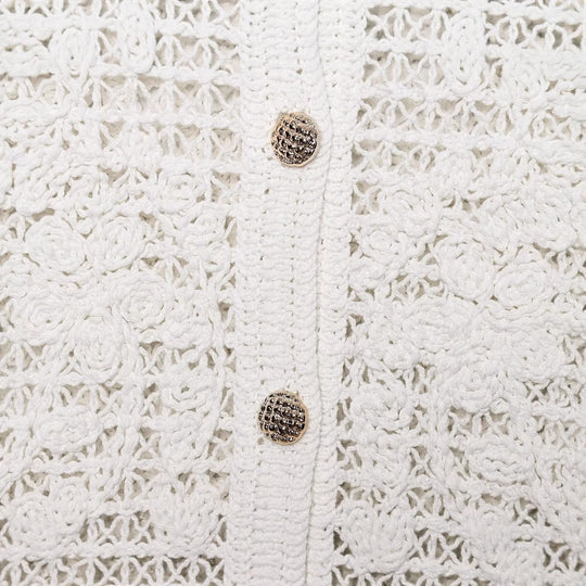 Damen Strickjacke mit feiner Häkelstruktur und praktischen Taschen EB