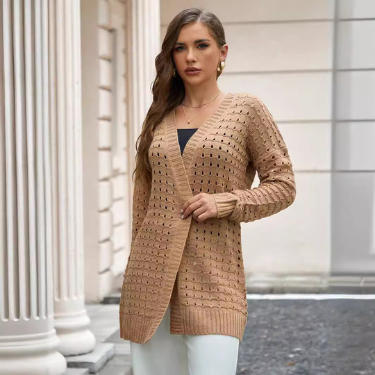 Damen Strickjacke mit luftiger Lochmuster-Optik EB