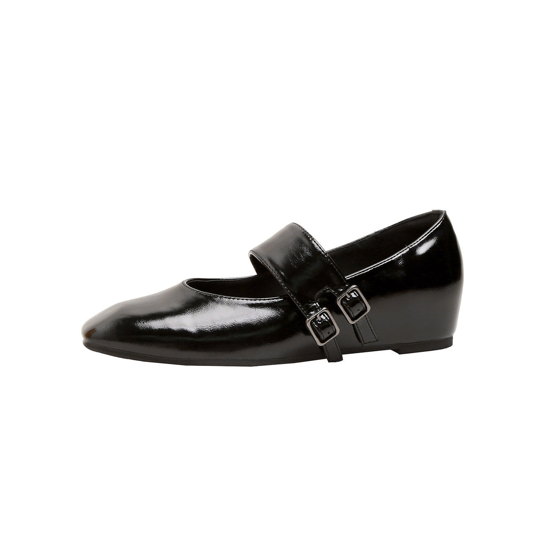 Damen Ballerina-Schuhe mit elegantem Riemenschluss und glänzender Oberfläche EB