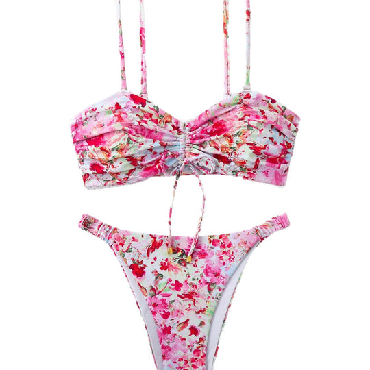 Damen-Bikini-Set mit Raffung und romantischem Blumendesign EB