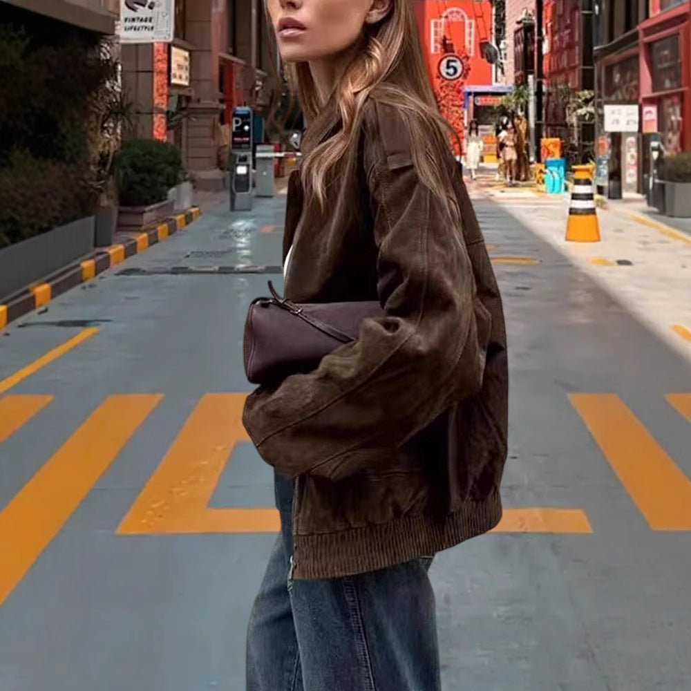 Damen Kunstlederjacke im lässigen Biker-Stil mit dezenten Ziernähten EB