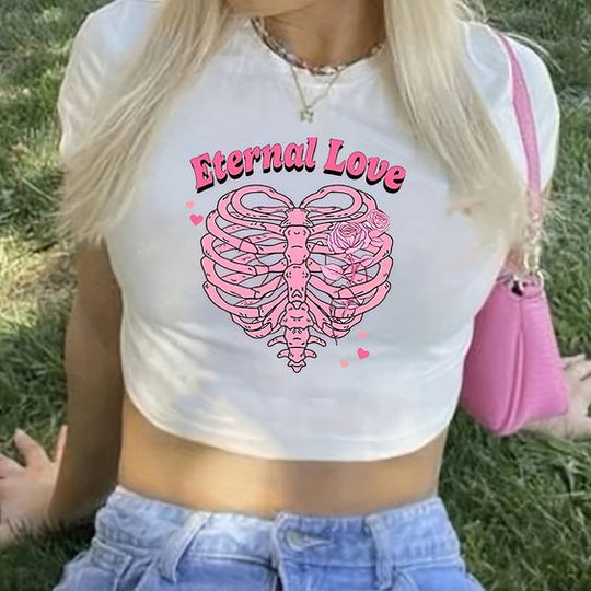 Damen Crop-T-Shirt mit kreativem Nostalgie-Druck und lässigem Schnitt EB