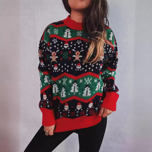 Damen Weihnachts-Pullover mit festlichem Design und strukturiertem Strick EB