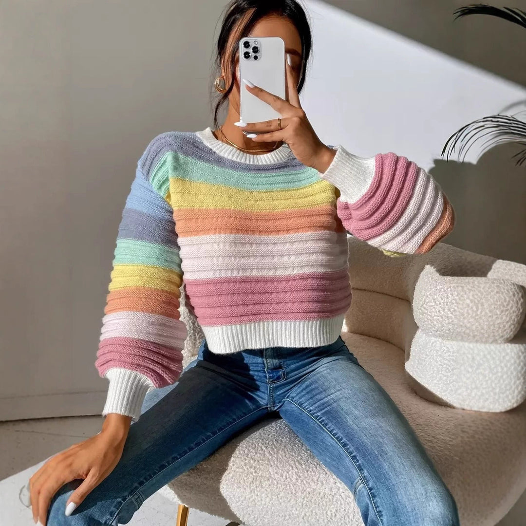 Damen Modischer Strickpullover mit Volumenärmel und Randdetails EB