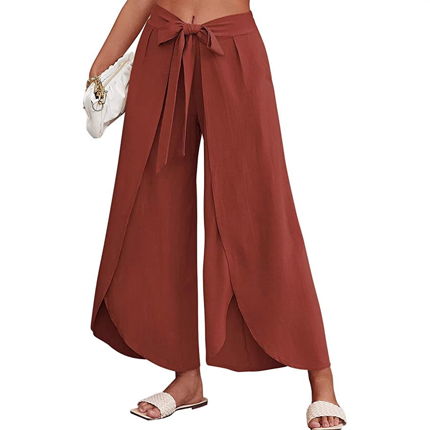 Damen Weite Sommerhose aus leichtem, atmungsaktivem Stoff mit Bindegürtel EB