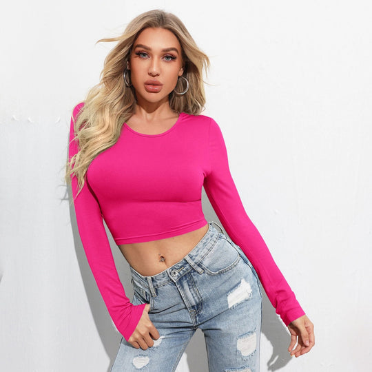 Damen figurbetontes Cropped-Longsleeve mit Sculpting-Passform und Rundhalsausschnitt Eichborn Berlin