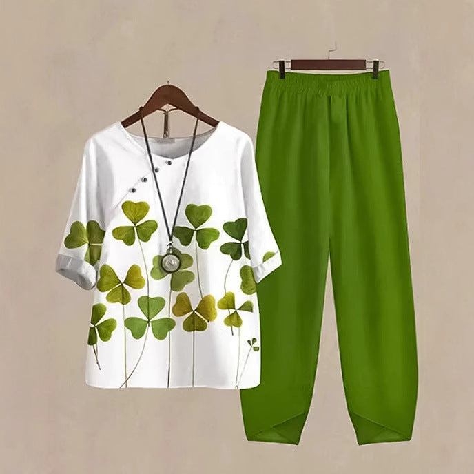 Damen gemütliches Freizeit-Set mit floralem Design und elastischem Bund Heidi-Mode