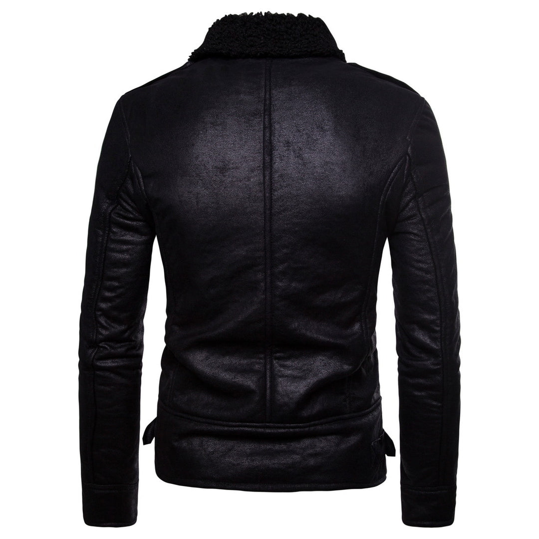 Herren Bikerjacke aus hochwertigem Kunstleder mit weichem Fleecekragen EB