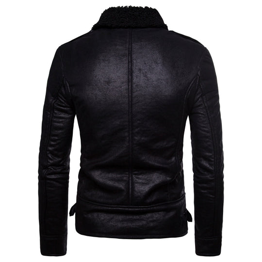 Herren Bikerjacke aus hochwertigem Kunstleder mit weichem Fleecekragen EB
