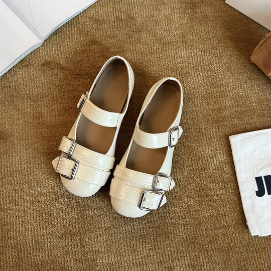 Damen Mary Jane Ballerinas mit Doppelriemen und modischem Schnallenverschluss EB