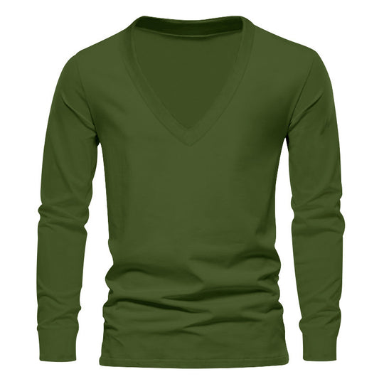 Herren V-Ausschnitt Langarm-T-Shirt mit hochwertigem Baumwollmix und bequemer Passform EB