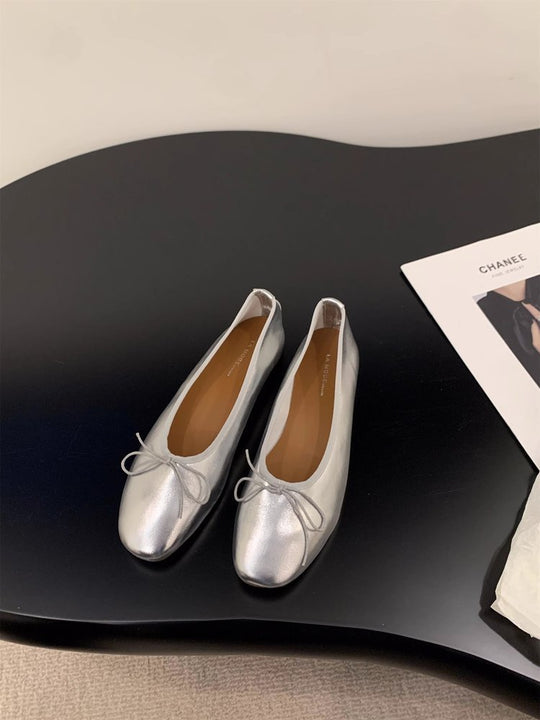 Damen elegante Ballerinas aus hochwertigem Kunstleder mit dekorativem Schleifenakzent EB
