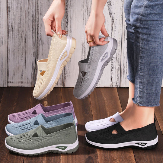 Damen nan gestrickter Schlupfsneaker mit atmungsaktivem Obermaterial und stoßdämpfender Profilsohle EB
