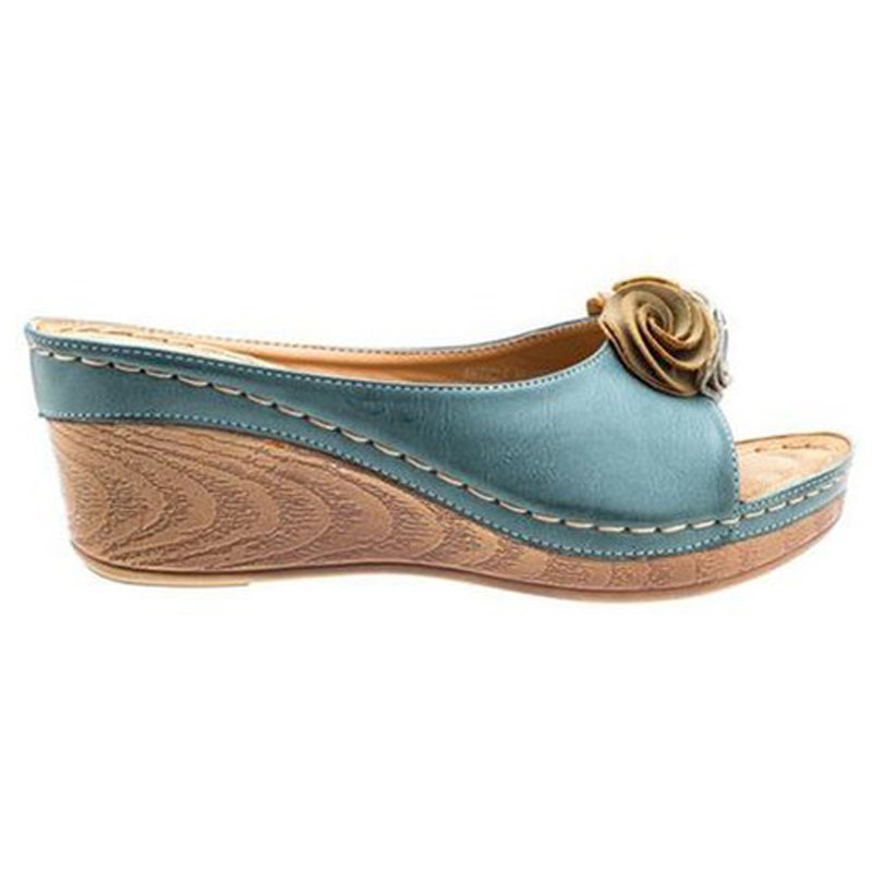 Damen Bequeme Keil-Sandalen mit dekorativem Blumenapplikation EB