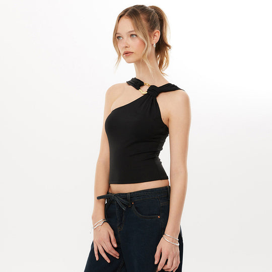 Damen asymmetrisches Trägershirt mit dekorativer Ringverzierung EB