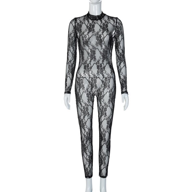 Damen Langärmliger Body mit floraler Spitze EB
