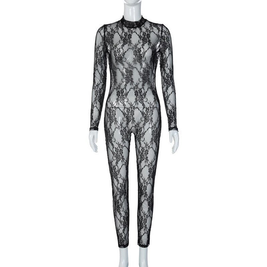 Damen Langärmliger Body mit floraler Spitze EB
