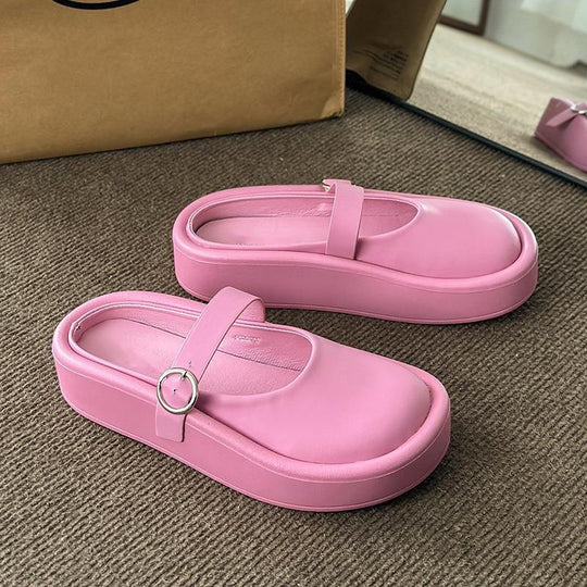 Damen Stylish Plateau-Pantoletten mit verstellbarem Riemen und komfortabler Sohle EB