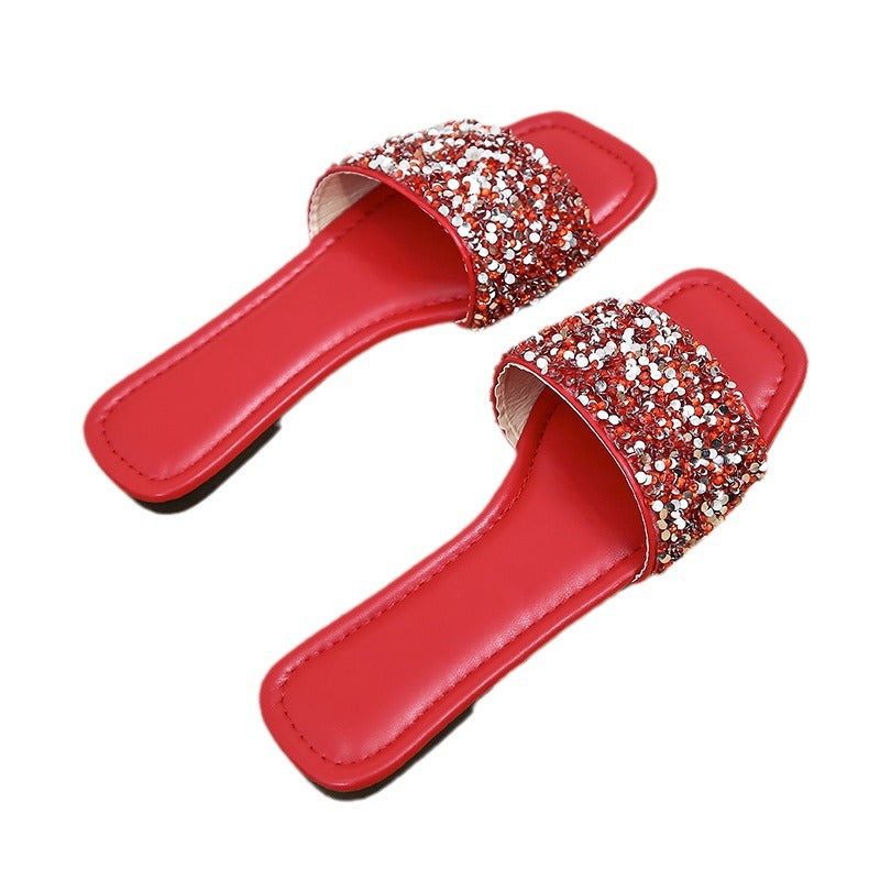 Damen Glamouröse Slide-Sandalen mit glitzerndem Riemen und komfortablem Fußbett EB