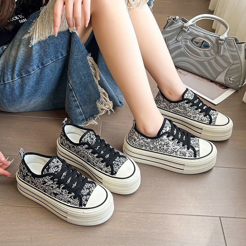 Damen Plateausneaker mit kreativem Muster und stabiler Gummisohle EB