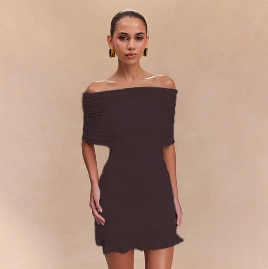 Damen Mini-Wickelkleid mit elegantem Off-Shoulder Design und raffinierten Rüschendetails EB