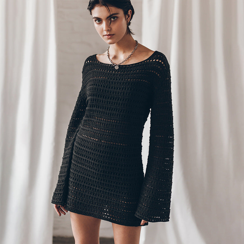 Damen gehäkeltes Minikleid mit langen Ärmeln EB