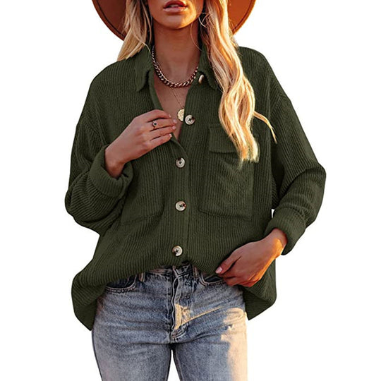 Damen Oversized Hemdbluse mit strukturiertem Design und Knopfdetails EB