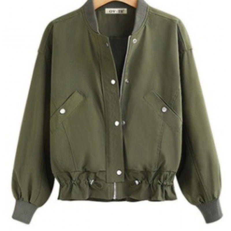 Damen Oversize Bomberjacke mit Tunnelzugbund, Druckknopfleiste und aufgesetzten Taschen EB