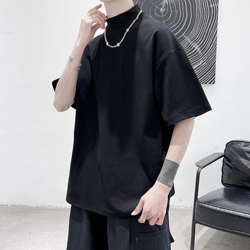 Herren nan oversized Rollkragen-T-Shirt mit halblangen Ärmeln und lässiger Boxy-Passform EB