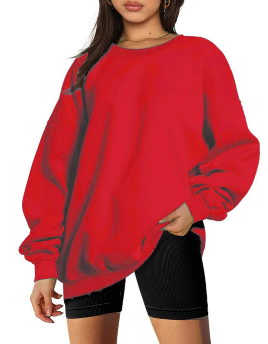 Damen nan extralanger Oversize-Sweatpullover mit Ballonärmeln, geripptem Saum und angerauter Innenseite EB