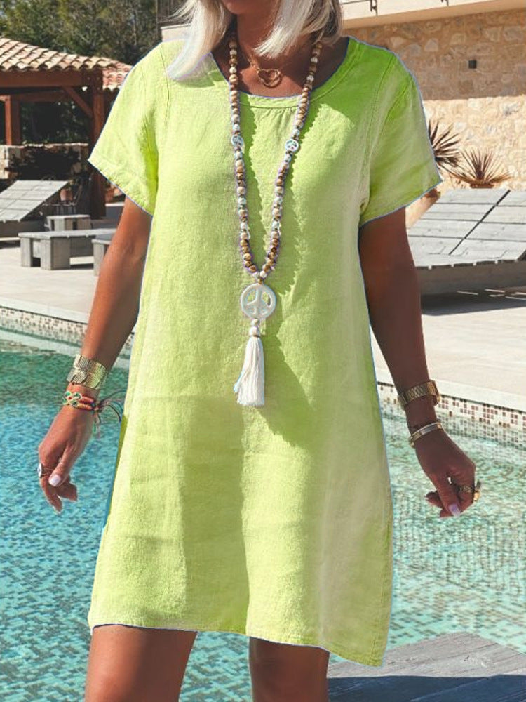 Damen Leichtes Strandkleid aus atmungsaktivem Leinen EB