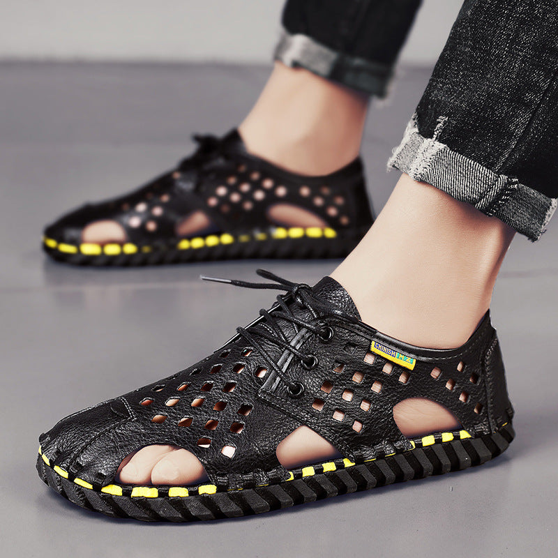 Herren Atmungsaktive Leder-Sandalen mit perforiertem Design und rutschfester Sohle EB