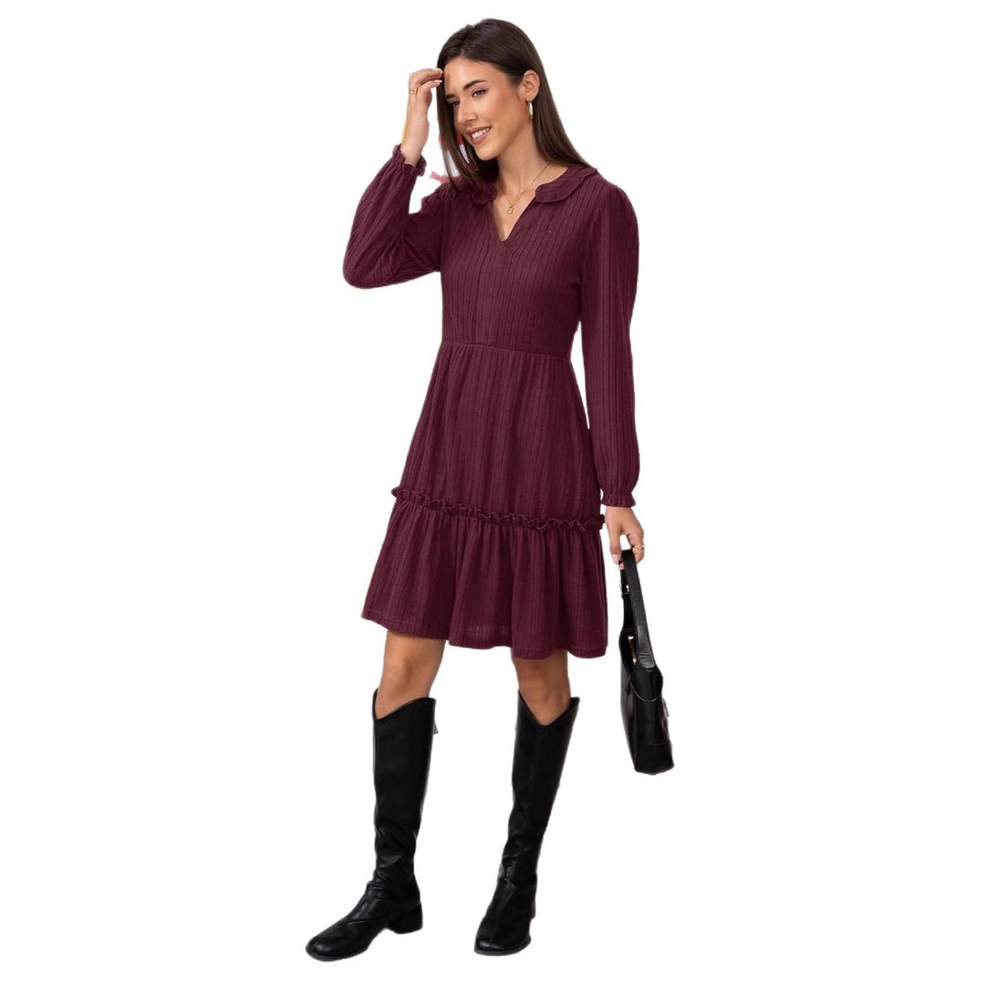 Damen Lockeres Freizeitkleid mit Rüschendetails und eleganter Knopfleiste EB
