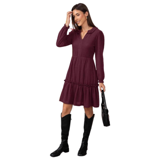 Damen Lockeres Freizeitkleid mit Rüschendetails und eleganter Knopfleiste EB