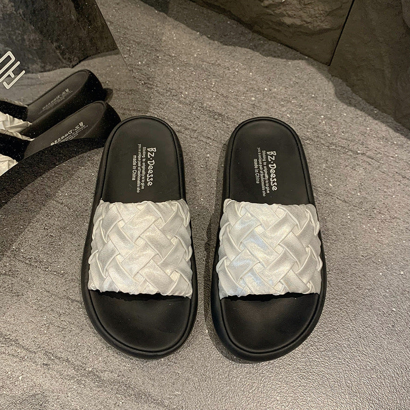 Damen elegante Clogs mit geflochtenem Obermaterial und rutschfester Sohle EB
