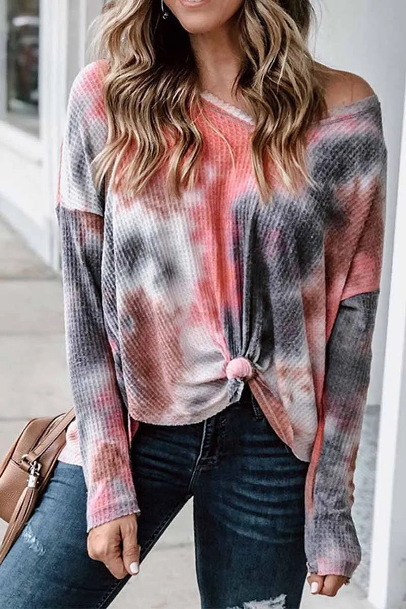 Damen lässiges Oversized Oberteil mit Spitzenhemd Detail und modischem Knoten EB