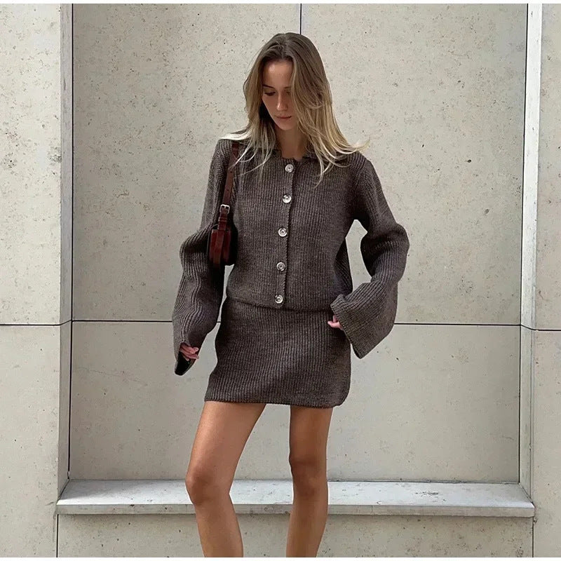 Damen Strickpullover und Rock Ensemble EB