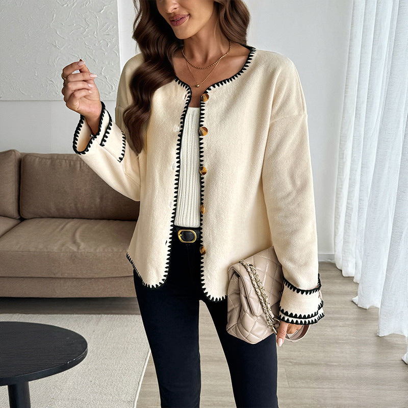 Damen modischer Cardigan mit kontrastierendem Abschluss EB