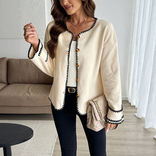 Damen modischer Cardigan mit kontrastierendem Abschluss EB
