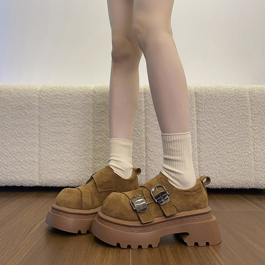 Damen modische Schnürschuhe mit klobiger Gummisohle und auffälligen Schnallen EB