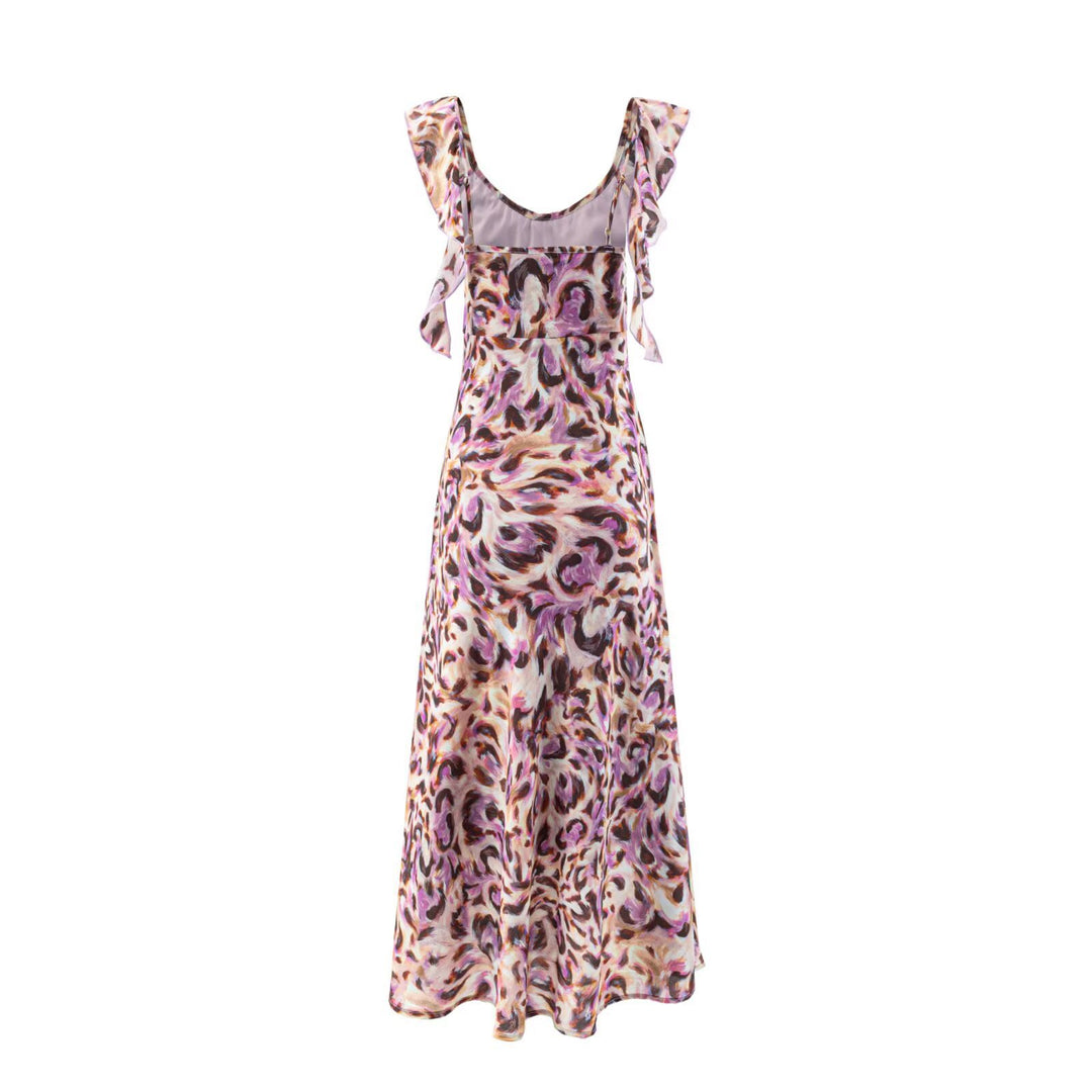 Damen Maxikleid mit elegantem Rüschensaum und floralem Muster EB